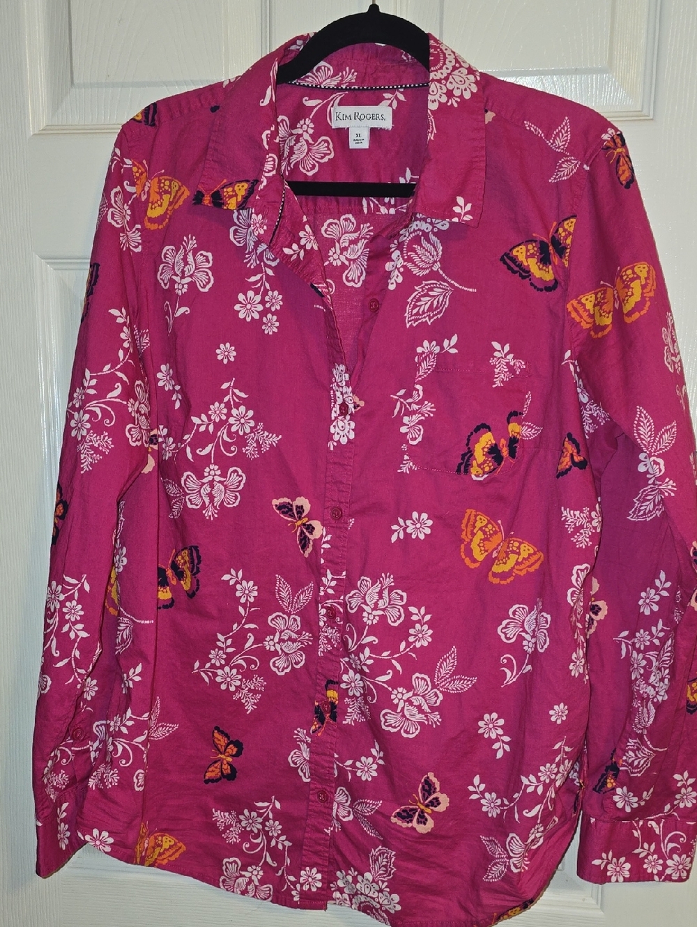 Kim Rogers Red Floral Butterfly Button-Up Top